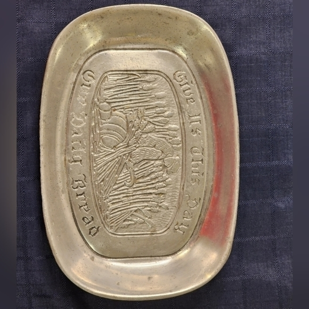Vintage Cantrell CC Pewter Bread Tray "Give Us This Day Our Daily Bread"